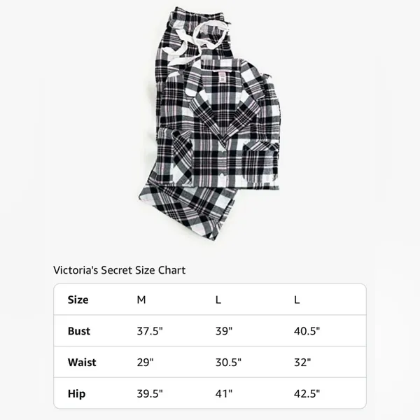 Victoria's Secret Flannel Plaid Pajamas - Black, White, Pink - Image 2