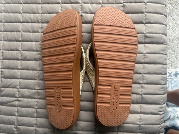 Cobian Brown Footbed Sandals with Cream Woven Straps - Image 2