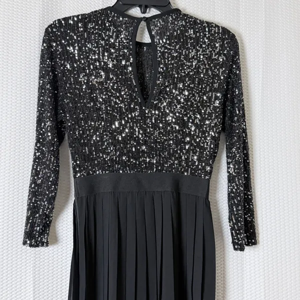 Little Mistress London Dress Women Size US 2 Black Sequin Pleated Midaxi Formal - Image 10