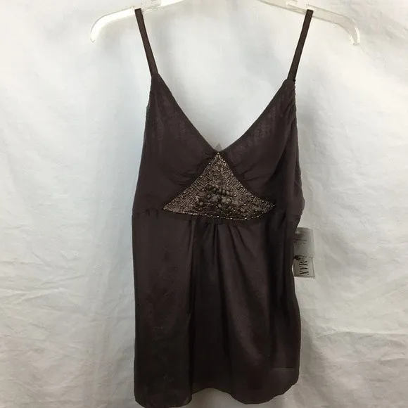 Kaelyn Max 100% Silk Brown Embellished Sleeveless Tank NEW M - Image 7