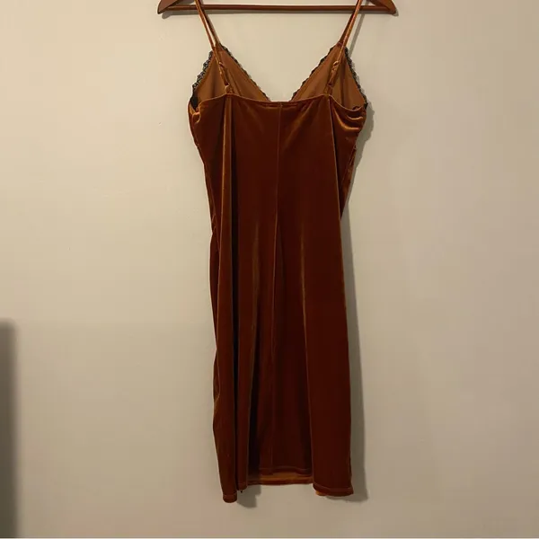 Forever‎ 21 Medium Brown Velvet Chemise Slip Dress Lace Y2K 90s - Image 5