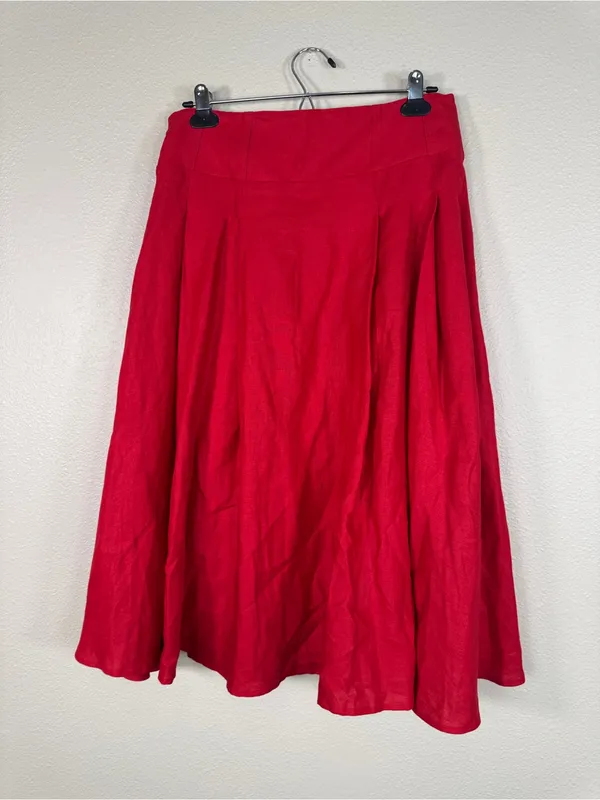 Reformation Red Santana Linen Two Piece Set Womens 8 Midi Skirt Corset Top - Image 3