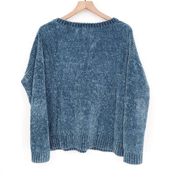 Gap Sweater Women XL Blue Velvet Chenille Long Sleeve Super Soft V-Neck Pullover - Image 6