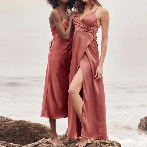 Lulu’s Outstanding Elegance Deep Rose Satin Surplice Maxi Dress Pink XL - Image 2