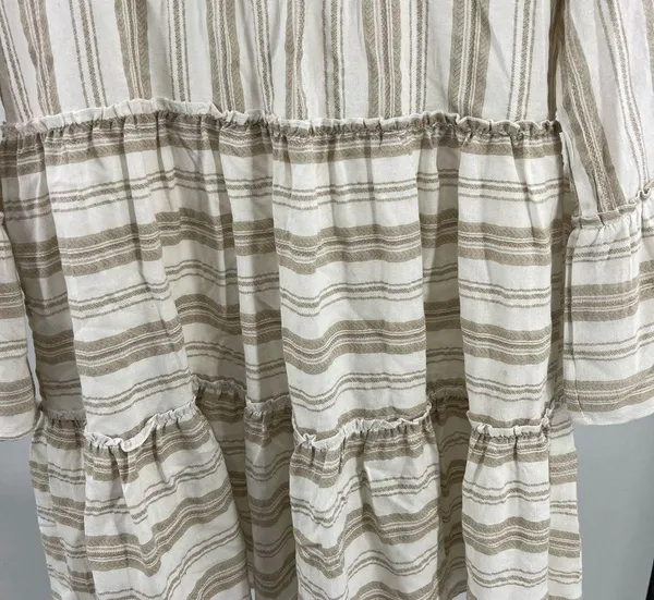 Entro drop waist cream tan tier lined neutral dress ruffle sleeve L vacation - Image 4