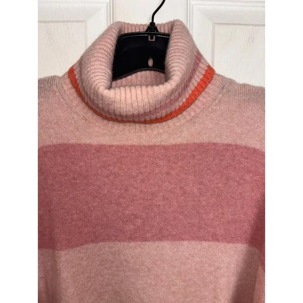 J Crew Supersoft Pink Striped Merino Wool Alpaca Blend Turtleneck Sweater M - Image 3