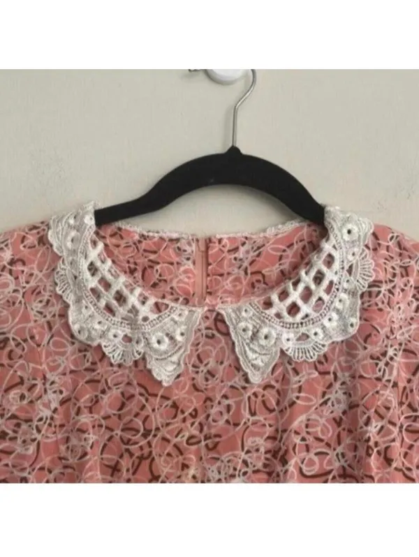 Vintage Handmade Pink Prairie Girl 1/2 Sleeve Scribble Print Dress - Image 2