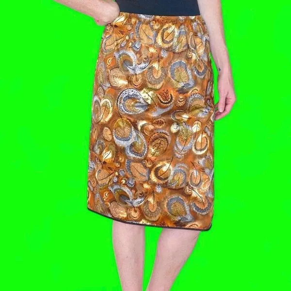 Vintage Y2K Brown Orange Feather Abstract Knee-Length Skirt - Image 2
