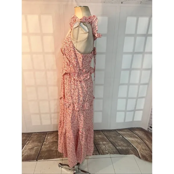Petal & Pup Red White Deep V-Neck Ruffled Tiered Cutout Back Maxi Sundress Sz 8 - Image 8