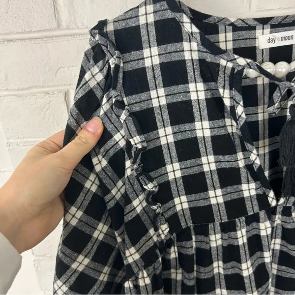 Day & Moon Red Dress Boutique Pinky Promise Black Plaid Dress Size L - Image 6
