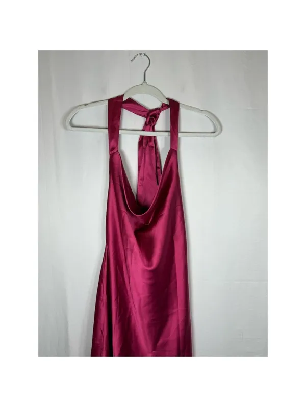 CantonWalker Mini Dress Womens M Magenta Satin Halter Cowl Neck Backless - Image 2
