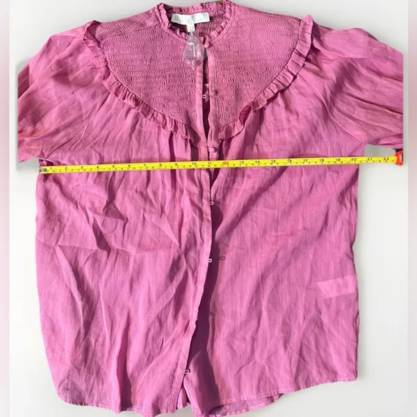 Karlie‎ Large Pink Linen Smock Top Button Up Long Sleeve Lightweight Ruffle NWOT - Image 9