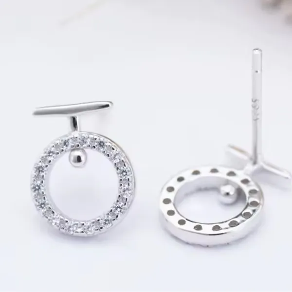 Circle‎ CZ Stud Earrings | White Gold Plated Silver - Image 8