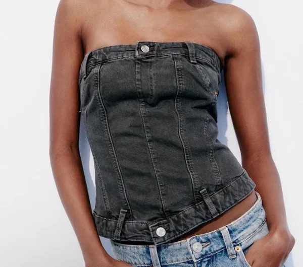 Black Denim ZARA Top Corset - Image 2