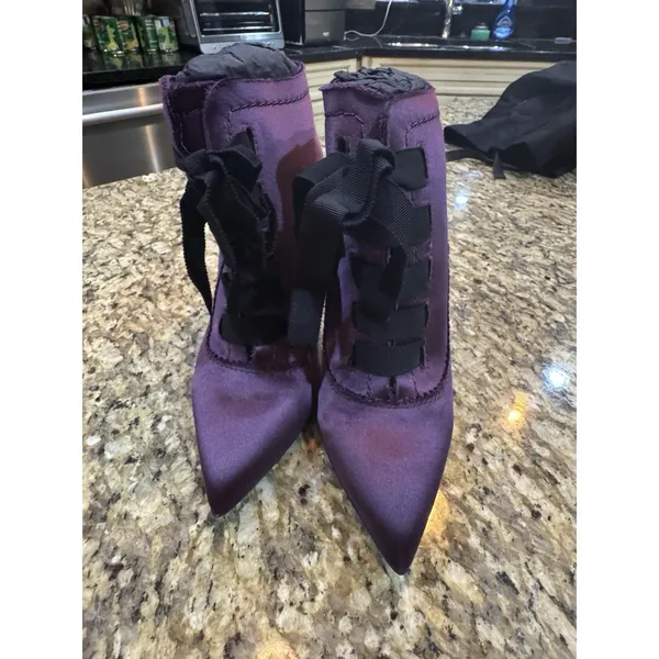 Pedro Garcia Lace Up Purple Satin Heel Bootie Practical Magic Witchy Sexy - Image 4