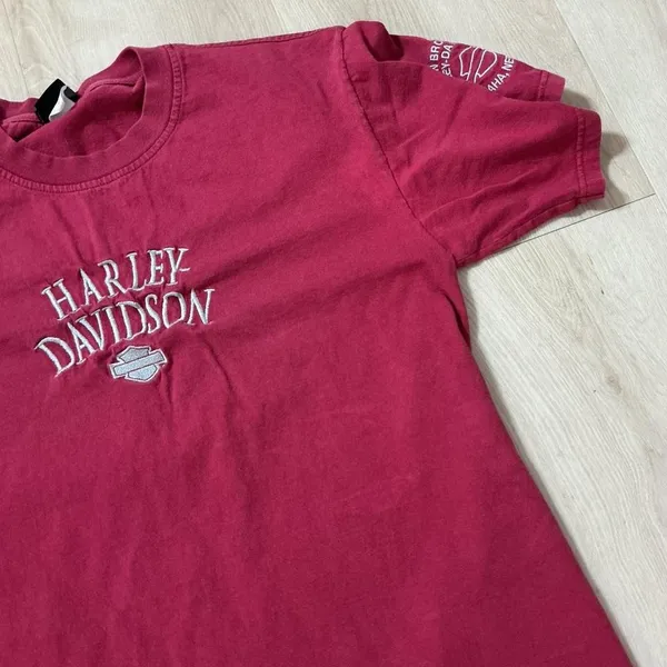 Harley Davidson Motorcycles Embroidered Red Cotton T Shirt Women's Biker‎ Grunge - Image 8