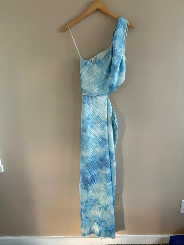 Abercrombie & Fitch Giselle Pleated One-Shoulder Cutout Maxi Dress Blue Medium T - Image 3