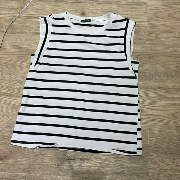 Striped Black and WhiteCap Sleeve Women's Top - Image 3