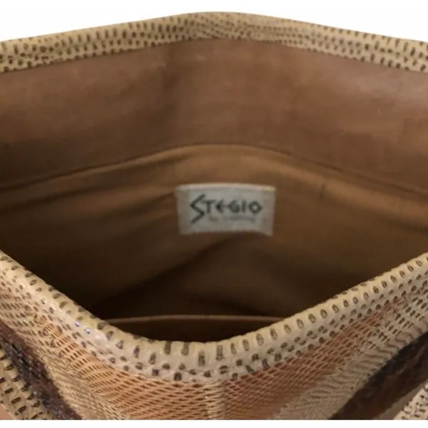 Vintage Snakeskin Patchwork Shoulder Bag Neutral Wave Boho Retro Purse - Image 7