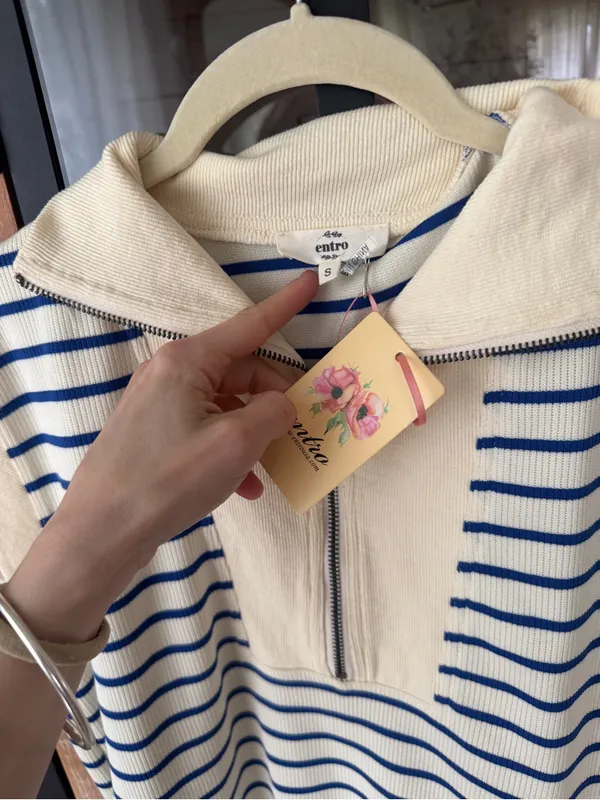NWT Entro Knit mini dress half zip 1/4 See You Soon Striped sweater - Image 3