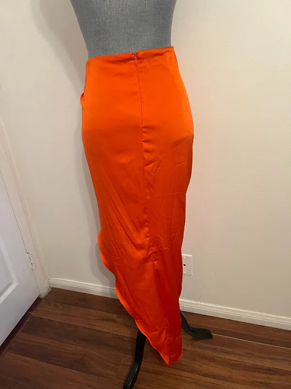 Oh Polly Bright Orange Satin Skirt with a Top - Image 3
