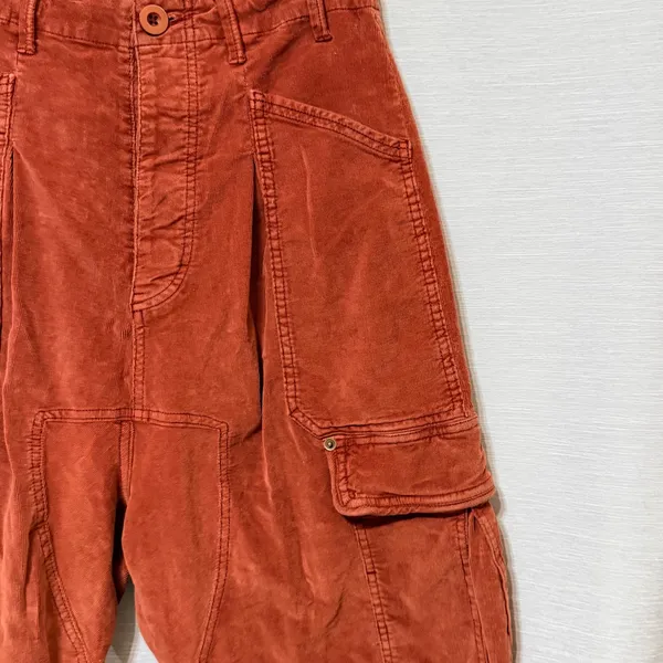 Free People Rust Orange Corduroy‎ Cargo Tapered Pants High Rise Womens Size S - Image 5