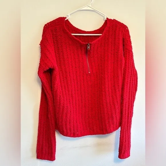 Abercrombie & Fitch SZ L Womens Bright Red‎ Open Weave - Image 3