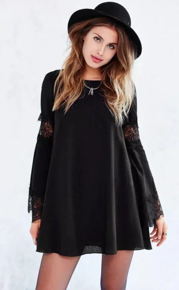 For Love & Lemons Leveon Dress Black Long Sleeve Lace Cut-Outs Cutouts Shift S - Image 2