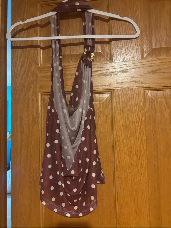 Polka Dot Halter Tank Top in Maroon and White - Image 3
