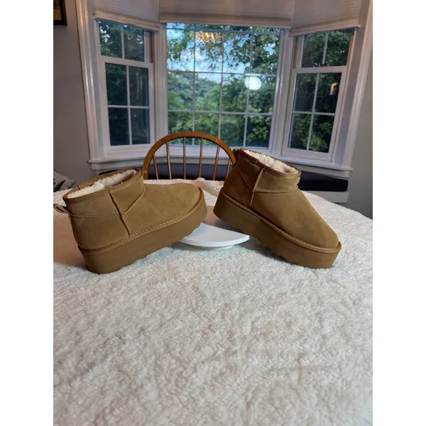 Cushionare Womens Hip Suede Platform Mini Boots Tan Chestnut Size 8M - Image 8