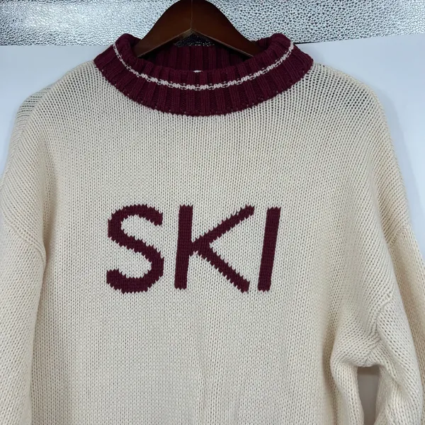Anthropologie Callahan bodie mini dress SKI cream & burgundy chunky knit medium - Image 5
