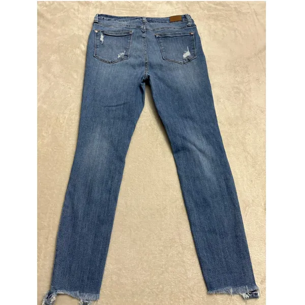 Judy‎ Blue Size 11/30 Denim Skinny Jeans Blue Distressed Ripped Raw Hem Slim Mid - Image 3