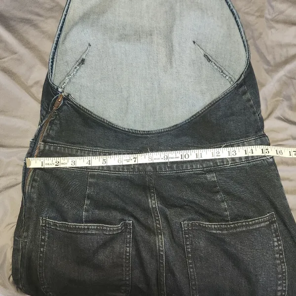 Free People Overalls Women Size 12 Dark-wash Denim Halterall Overall Side Zip - Image 8