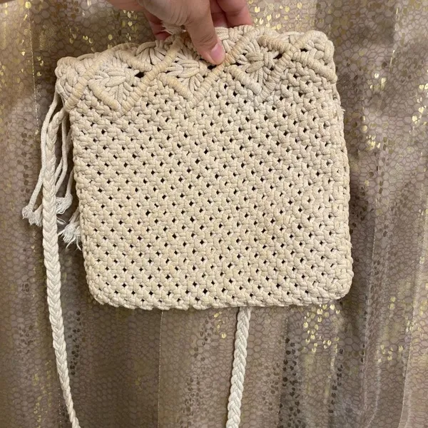 World Market Ivory Macramé Tassel Fringe Boho Crossbody Purse‎ - Image 6