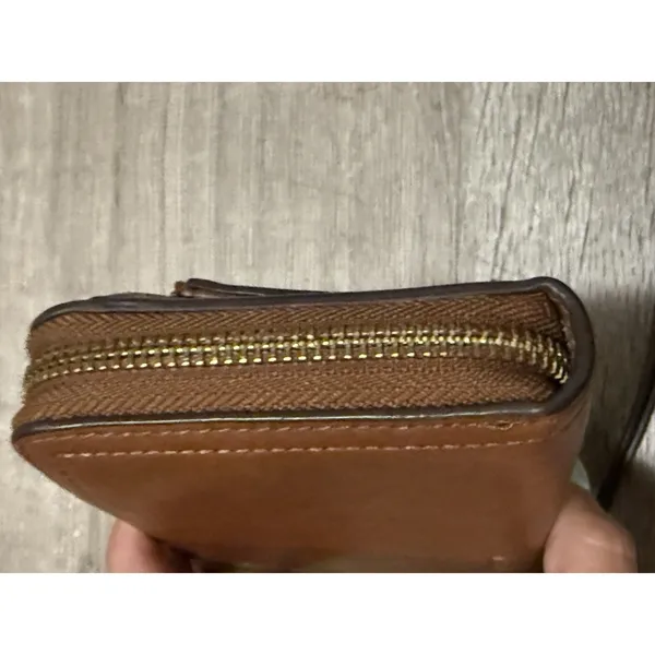 Fossil Logan Brown Pebbled Leather Zip Around Wristlet Wallet‎ Clutch - Image 3