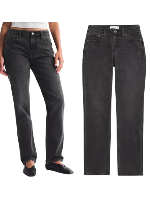 Abercrombie & Fitch 90s Straight Jeans Womens 27 Mid Rise Faded Black Denim - Image 2