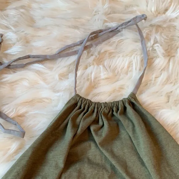Poor Pitiful Pearl Army Green Cotton Tie Neck Halter Top Handmade Size S. - Image 3