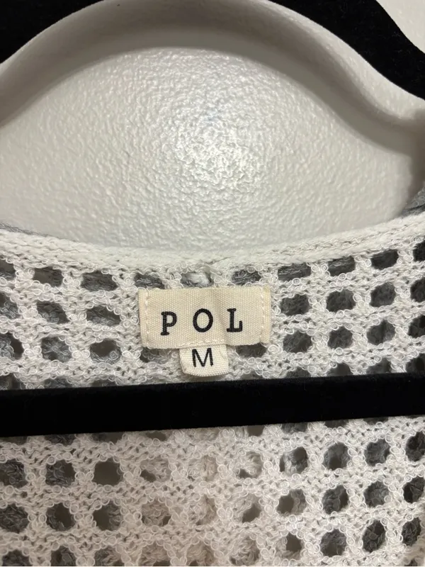 POL Neutral Colorblock Oversized Open Knit Beach Sweater Hoodie - Size M - Image 4