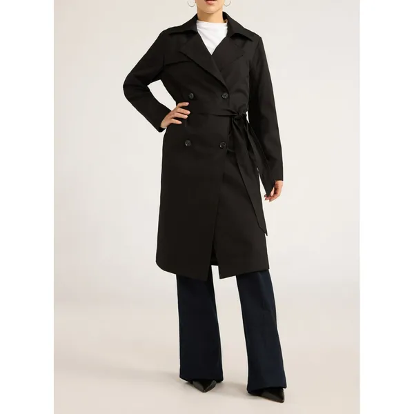 Sofia Jeans Womens Trench Coat Sz M Black Soot Double Breasted Belted Long - Image 2