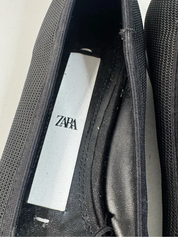 Zara Black Pointed Toe Knit Ballet Flats with Cap Toe - Image 7