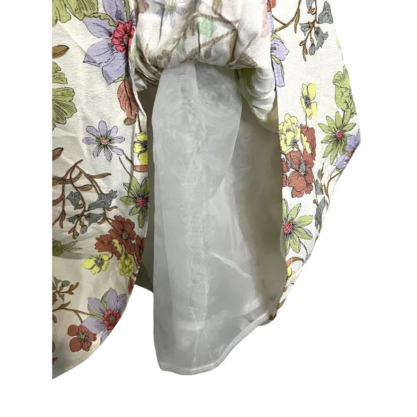 Olivaceous Floral Mini Dress Womens Cream Multi Ruffle Tie Strap - S - Image 4