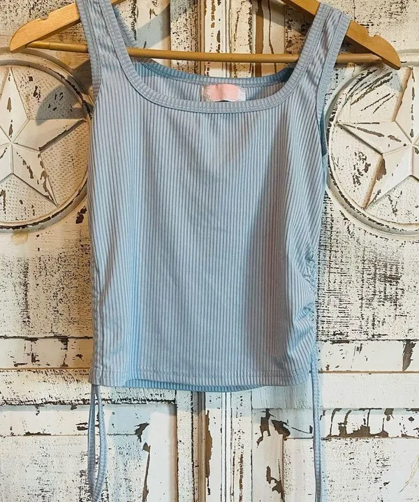 Women's Blue Ribbed Tank Top Size M - Image 2
