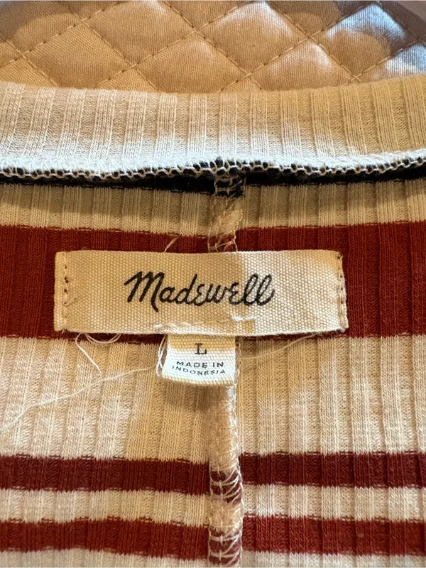 Madewell multi-color striped ribbed midi dress rust navy cream light blue Wmns L - Image 5