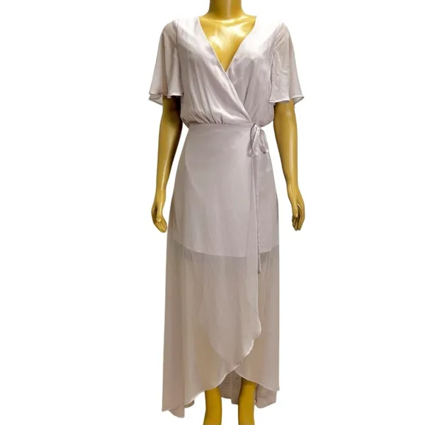 Show Me‎ Your Mumu Sophia Wrap Dress Lilac Lavender Flutter Sleeve Maxi Large - Image 3