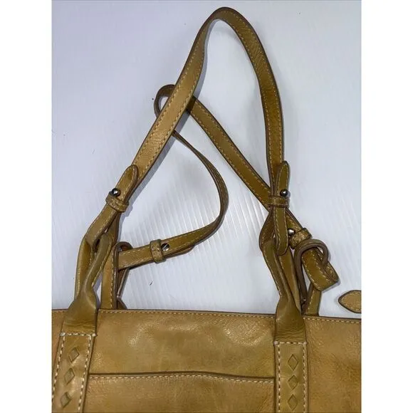 Frye Melissa Leather Mustard Tote Bag Cognac Large Shoulder Handbag W Stain‎ - Image 12