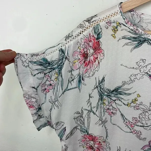 Buffalo David Bitton Top Womens White Floral Print Front Tie Blouse Small - Image 5