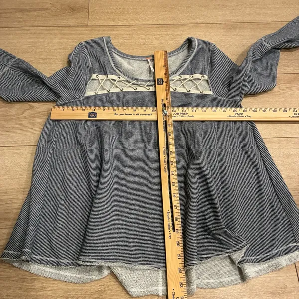 Free People Lacey Love Sweatshirt Terry Navy Striped Crewneck Size S - Image 4