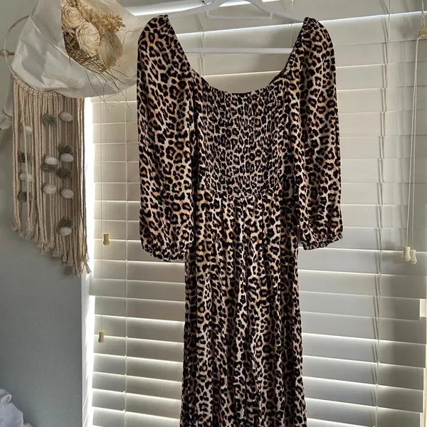Leopard Print Milkmaid Midi Maxi Dress Mob Wife Medium H&M - Image 3