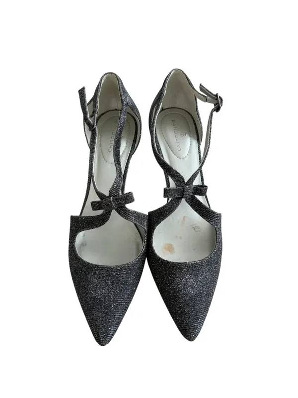 BANDOLINO Black Silver Metallic Kitten Dress Heels Size 10 - Image 9