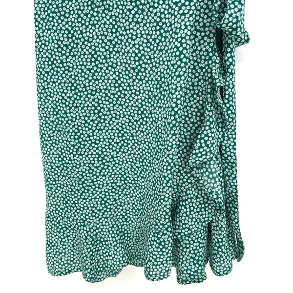 Abercrombie & Fitch Green Floral Wrap‎ Mini Dress Ruffle Daisy Medium EUC - Image 2